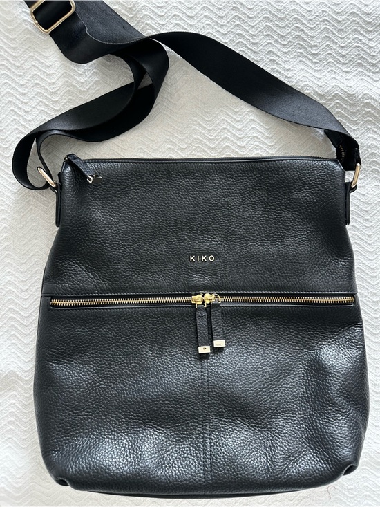 Kiko Handbags - Kiko Black Pebbled Leather Crossbody Tote with Gold Hardware